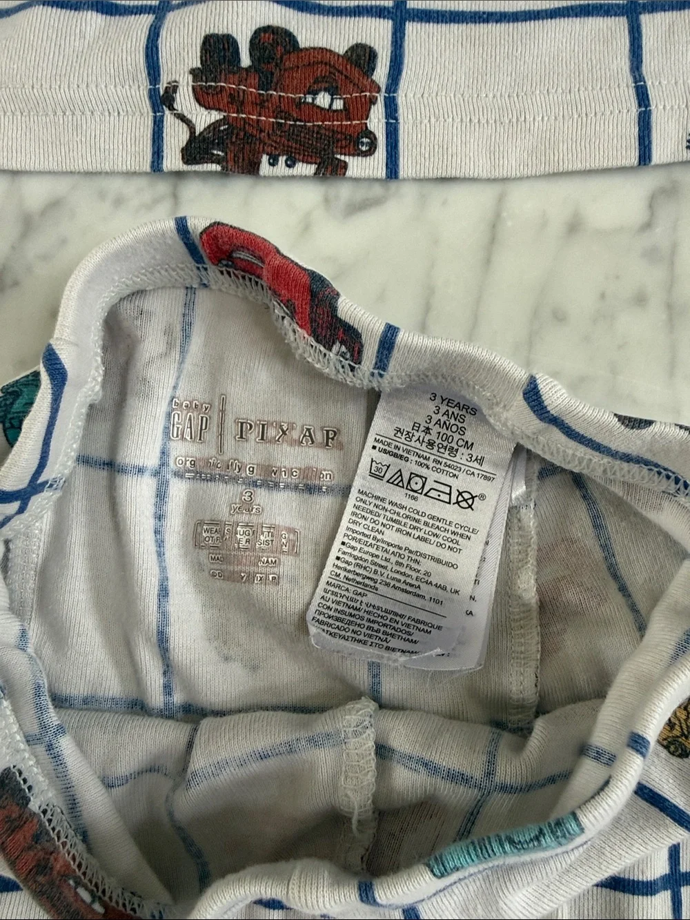 Kids Disney Cars Sz 3T Grid Print Pajama Set Gap Organic Cotton